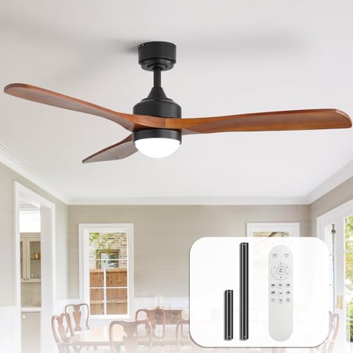 Sofucor 52 Solid Wood Ceiling Fan Lights Flush Mount & Downrod Mount Ceiling Fan with Lights and Remote Wood Blades Modern Outdoor Ceiling Fans for Bedroom/Farmhouse/Patio/Indoor