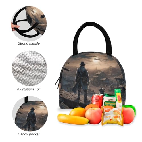 Cowboy and Dog Print Backpack Set with Lunch Bag, Large Capacity Travel Backpacks and Lunch Box Insulated for Commute Hiking Picnic4