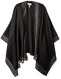 Calvin Klein Women's Lurex Border Shawl with Brushed Back, black, One Size