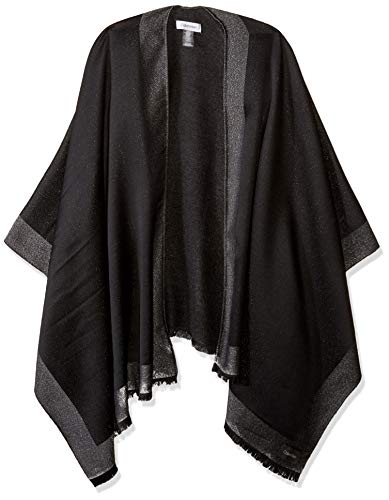 Calvin Klein Women's Lurex Border Shawl with Brushed Back, black, One Size