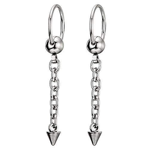 Mens Womens Stainless Steel Spike Chain Huggie Hinged Hoop Earrings Drop Dangle 2 pcs