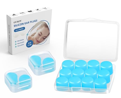 8 Pairs Silicone Ear Plugs for Sleeping Reusable Waterproof Moldable SNR = 27dB Noise Cancelling Premium EarPlugs for Sleeping Shooting Airplanes Concerts Mowing Studying Swimming(Blue)