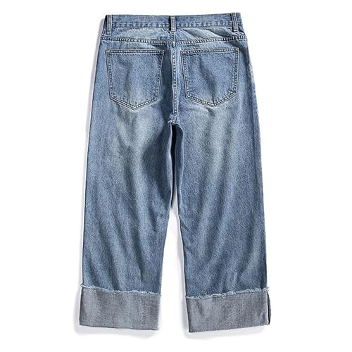 Mens Ripped Jeans Hip Hop Streetwear Baggy Denim Pants Wide Leg Frayed Hem Demin Jeans3