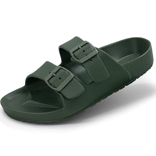 BEMGNAR Mens Lightweight Comfort Slides Double Buckle Slip-on Adjustable EVA Orthopedic Flat Sandals