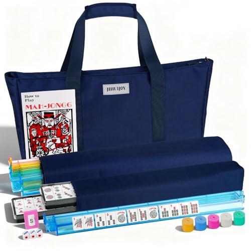 JIHUIJOY 166 Pcs Melamine American Mahjong Tiles Set with Carrying Bag, Racks, Pushers, Dice & Instructions | Complete Game Set for Beginners & Adults, Portable for Travel, Home and Family Game Night