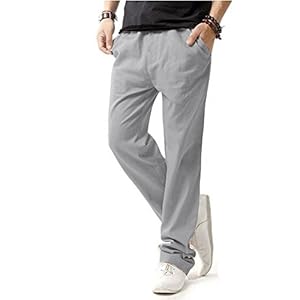 Hoerev Men Casual Beach Trousers Linen Trousers Pants