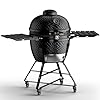 24 inch Ceramic Charcoal Grill and Smoker in Black with Cart Portable Charcoal Grill with Side Shelves Cover Casters Lockable Barbecue Grill for Home Parties and Outdoor Backyard Cooking