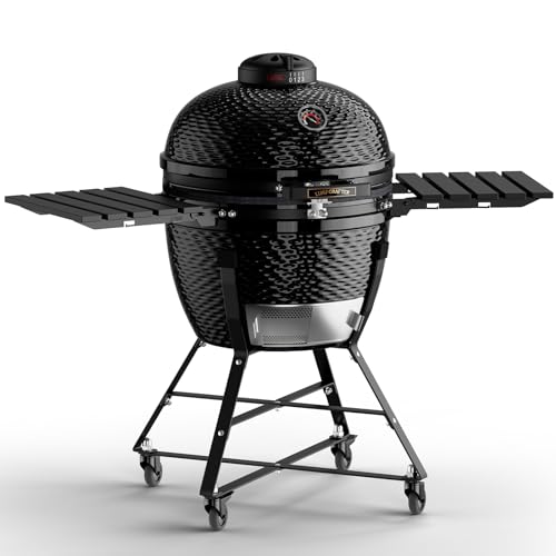 24-inch-Ceramic-Charcoal-Grill-and-Smoker-in-Black-with-Cart-Portable-Charcoal-Grill-with-Side-Shelves-Cover-Casters-Lockable-Barbecue-Grill-for-Home-Parties-and-Outdoor-Backyard-Cooking 24 inch Ceramic Charcoal Grill and Smoker in Black with Cart Portable Charcoal Grill with Side Shelves Cover Casters Lockable Barbecue Grill for Home Parties and Outdoor Backyard Cooking
