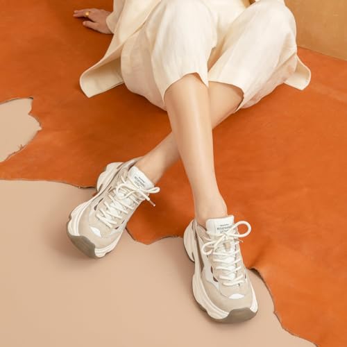 Image of BEAU TODAY Womens Chunky Sneakers, Chunky Shoes for Women, Lace up Comfortable Fashion Dad Sneaker