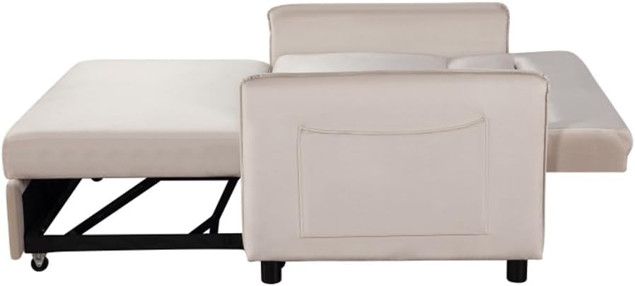 Beige 57'' Upholstered Sleeper Sofa 2 Seat Sofabed Easy to Assemble for Indoor Living Room Furniture