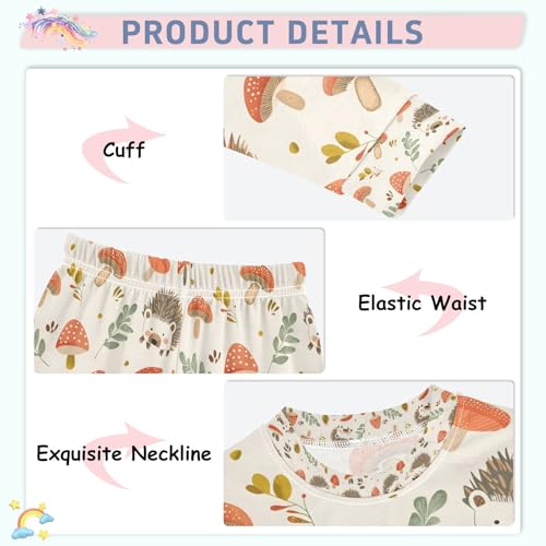 senya Hedgehog Mushrooms Pajamas Set Long Sleeve Soft Cotton Sleepwear 2 Piece4