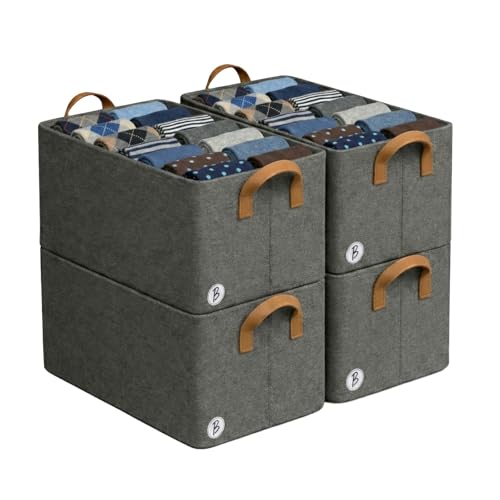 Image of Btag Foldable Clothes Storage Baskets with Handles |Galvanized Steel Frame | Storage Boxes for Wardrobe, Clothes, Toys, Books, Stationery & Documents | Pack of 4 (901GS)