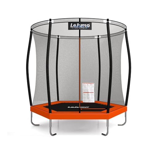 LeJump Trampolín Ø235/305/366 cm, Certificado TÜV Rheinland, Trampolín de Gran tamaño para niños y niñas, con Red de Seguridad, Ideal para exteriorl (Naranja, 235cm)