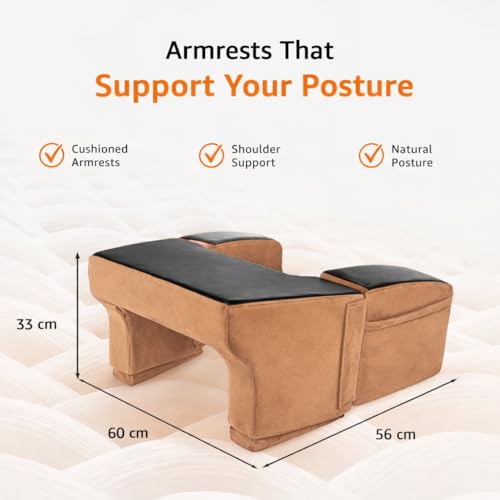 Image of Amazon Basics Foam Lapdesk Pillow for Laptop, Ergonomic Laptop Table Pillow for Bed, Sofa & Floor, Adjustable Height & Side Pocket, Portable Lap Desk for Work from Home, Study & Travel - Beige