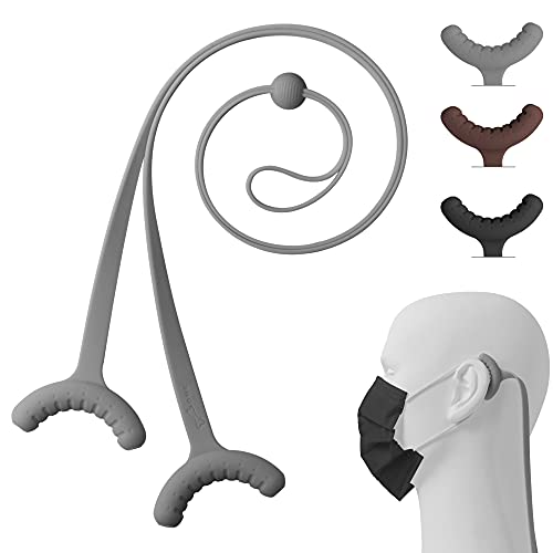 Image of BONE Lanyard Mask Tie (3 Packs), Face Mask Holder, Adjustable & Skin-Friendly Silicone Extender Strap, Ear Savers for Kids & Adults (Black - Brown - Gray)