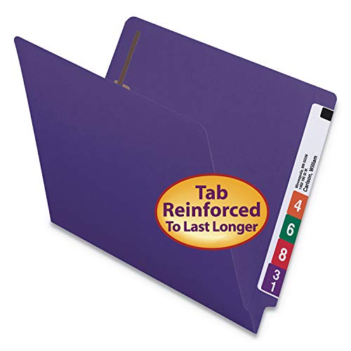 Image of Smead End Tab Fastener File Folder, Shelf-Master Reinforced Straight-Cut Tab, 2 Fasteners, Letter Size, Purple, 50 per Box (25440)