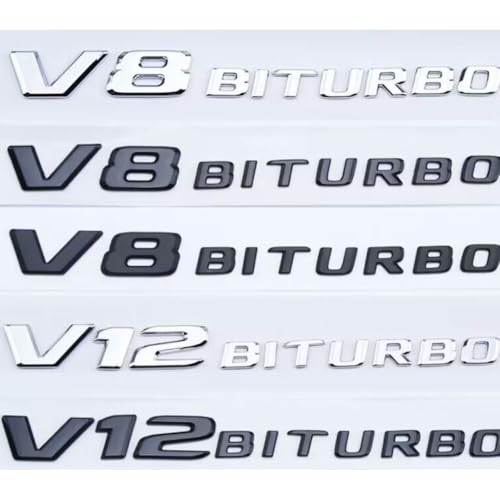 Image of Compatible with V8 BITURBO Emblem - ABS Chrome Letters for German Luxury Cars (2019-2025 G63 /C63 /GLC63), 3D Raised Design with Adhesive, Exact Fit Badge Replacement (Black)