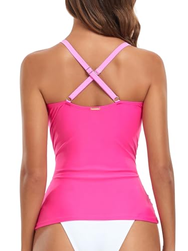 Image of RELELCIGA Women's Tankini Top V Neck Ruched Tummy Control Bathing Suit Top
