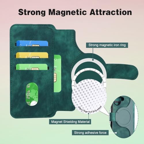 【CaseNeo】iPhone 17 ケース 手帳型 高級レザー調 MagSafe対応｜カード収納・スタンド機能・マグネット脱着・車載OK｜ウォレット型 グリーン