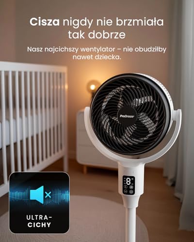 Wentylator kolumnowy Pro Breeze 109 cm – 29 dB Supercichy – Wyświetlacz LED, Pilot, 2 Tryby Chłodzenia, Ruch Pionowy i Poziomy – Energooszczędny – Dom i Biuro