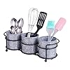 Metal Flatware, Cutlery, Kitchen Utensil & Silverware Caddy Organizer Bin Holder for Forks, Spoons, Knives - Galvanized Caddy Storage Set of 3 Buckets - Perfect Kitchen Countertop for Kitchen Decor