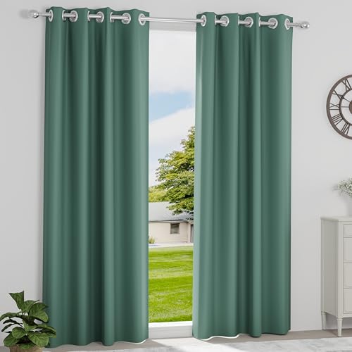 Image of Wakefit Solid Blackout Window Curtains 5 Feet | Set of 1 | Upto 80% Room Darkening Faux Silk Drapes | Thermal Insulated & Noise Reducing Curtains for Living Room & Home Decor | Aqua Green