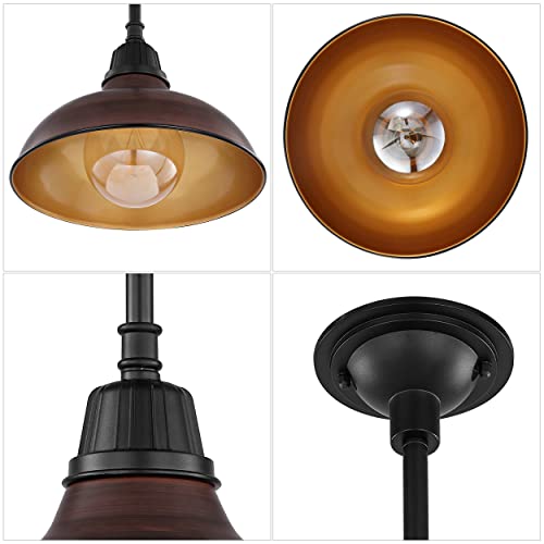Image of JONATHAN Y Jasper 1-Light Farmhouse 12.25 inch Metal Pendant, Wood Finish /Black | Indoor Outdoor Use, Rustic Vintage Dome Shade, Adjustable Height, Kitchen Island Porch Entryway, LED Bulb Included