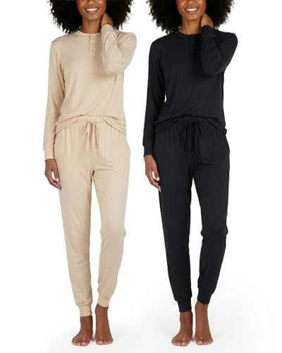 Real Essentials 2 Pack: Women's Super Soft Long Sleeve Sleep Set - Comfortable Lounge Pajama Pull...