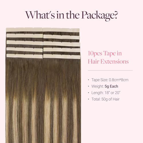Image of GOO GOO Tape In Weft Hair Extensions Human Hair, 4 /27 /4 Balayage Chocolate Brown to Caramel Blonde, 8cm Wide Tape, 18inch 10pcs 50g, Tape Weft Hair Extensions, Seamless Tape in