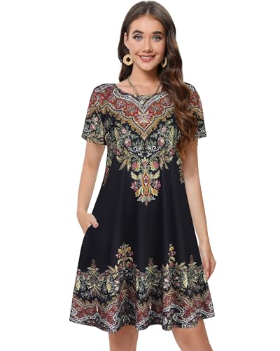 Image of Summer Dresses for Women Casual Tshirt Short Sleeve Floral Sundress Beach Cover Ups with Pockets 2026