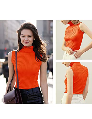 Image of v28 Women Sleeveless High Neck Turtleneck Stretchable Knit Sweater Top