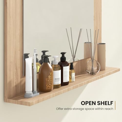 Tangkula Rectangle Wood Bathroom Vanity Mirror w/ Shelf - image 4