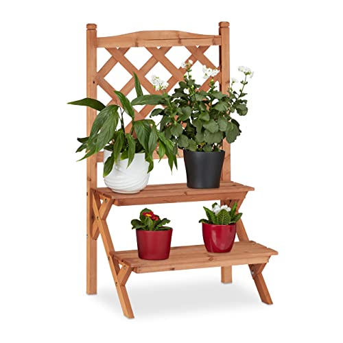 Portavasi a Scala Scaffale 89 x 51 x 0,40 mt. in Legno dAbete 2 Gradini Portafiori Espositore Marrone Chiaro