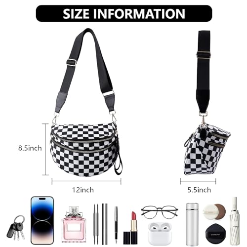 Emafy Crossbody Bags for Women, Black And White Checkered Crossbody Bag for Women, Spacious Checkered Purse Fanny Pack2