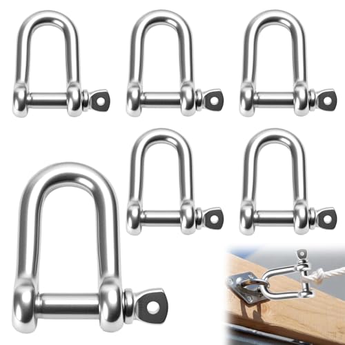 6 Pièces M8 Manille Inox Acier, Manille de Levage, Manille à Anneau de D de Chaîne, Manille en D en Acier Inoxydable, Manille D'anneau de D Ferme pour Connexion Rapide et Manilles Fixes