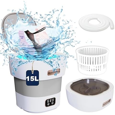 CNCJ Portable Washing Machine, 12L 2 in 1 Large Intelligent Laundry Foldable Mini Washing Machine with Drain Basket Washer for Baby Clothes, Underwear, Apartment, Camping, RV, Gifts, Travel (Grey) Cover