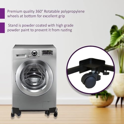 Image of JD Fresh Adjustable Washing Machine Stand with Wheels /Metal Trolley for All Semi,Front or Top Load Washing Machine,Refrigerator & Dishwasher /Anti-Vibration Grips&360 Rotating Wheels (170 kg Capacity)