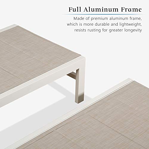 Iwicker 2 Pcs Patio Aluminum Chaise Lounges Outdoor Weather-Resistant Textilene Quick Dry Foam Padded Lounge Chairs With Adjustable Backrest And Wheels, Beige #TOP5