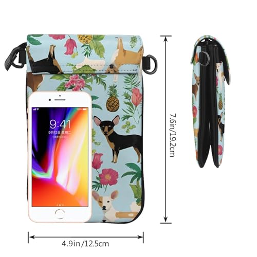 Women Ladies Girls Roomy Pockets Cell Phone Shoulder Bag Crossbody Bag Credit Card Stash Money Carrier, Water Resistant, Yoga Riding Bag - Chihuahua Dog Pineapple Art3