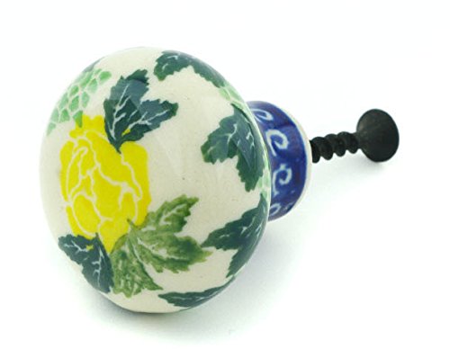 Authentic Polish Pottery Drawer knob 1-1/2 inch in Sweet Heart Yellow Design Handmade in Boles?awiec Poland by Ceramika Artystyczna + Certificate of Authenticity
