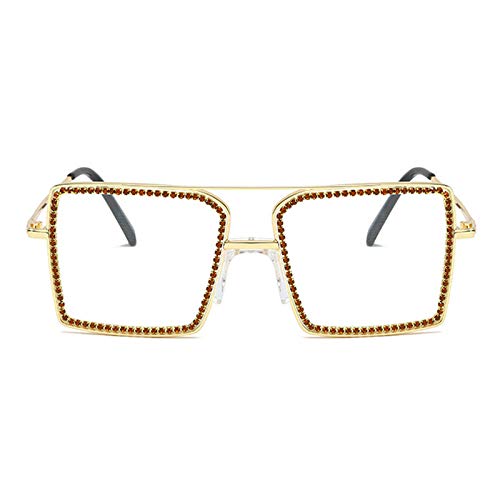 Image of willochra Fashion Diamond Set clear lens Sun Glasses Women's Square Man-made Diamond Handmade Sun Glasses uv400
