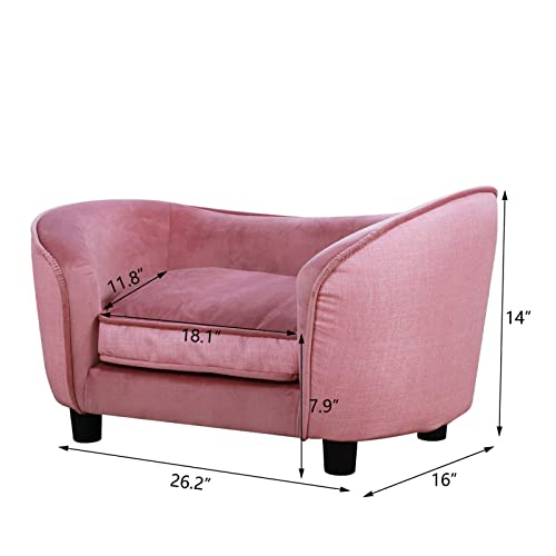 Pet Sofa Bed, Velvet Couch With Washable Cushion For Small Dog Cat, Gray (Pink) #TOP1