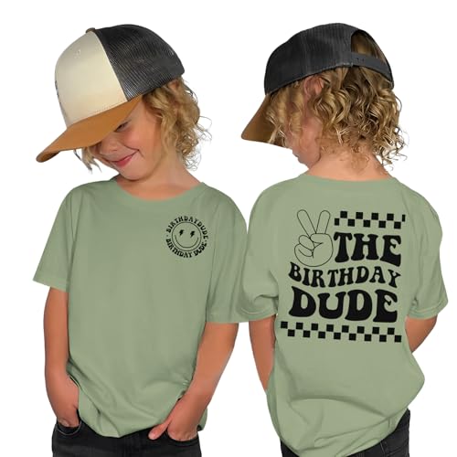 GLIGLITTR Birthday Boy Shirt Birthday Dude Tshirt 2nd 3rd 4th 5th 6th 7th 8th Toddler Boys Bday Party Short Sleeve Outfit Top(Green 6-7X)