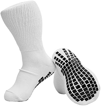 [3 Pairs] Extra Wide Socks for Swollen Feet, Extra Wide Diabetic Socks Women, Men – Non Slip Cast Socks, Extra Wide Edema Socks Bariatric Socks, Non Skid Oversized Hospital Lymphedema Socks – White