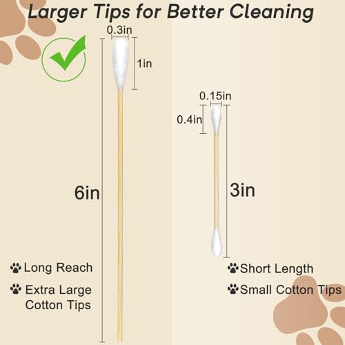 100 Pcs Large Cotton Swabs for Pet Care, 6 Inch Long Cotton Swabs with Bamboo Handle, Professional Dog Ear Swabs, Absorbency Big Cotton Tips, Pet Cleaning Solution Supplies