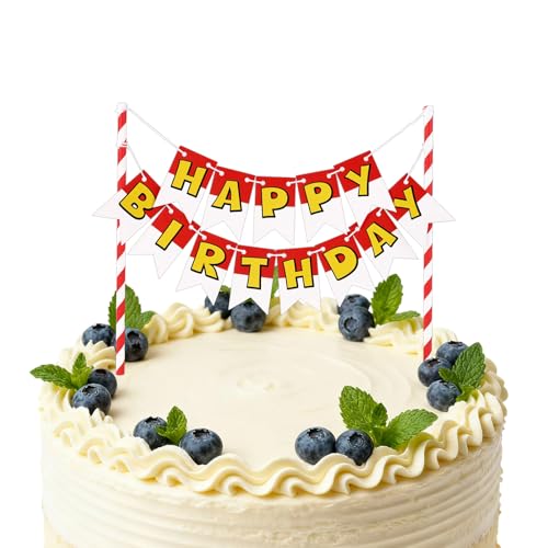 Cartoon Red & White Birthday Cake Banner Adorable Animation Happy Birthday Cake Toppers for Themed Party Dessert Cupcake & Pastry Supplies