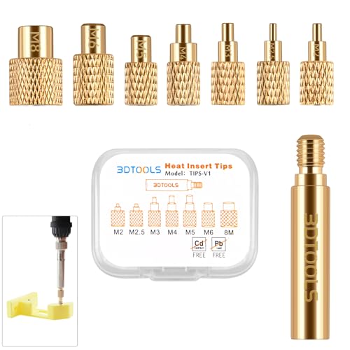3DTOOLS 8 pcs Heat Insert Nut Kit Iron Tip Welding Tips kit with 7pcs tips and 1pcs Soldering Iron Adapter M2 / M2.5 / M3 / M4 / M5 / M6 /M8 Thread for Plastic 3D Printer Soldering Iron