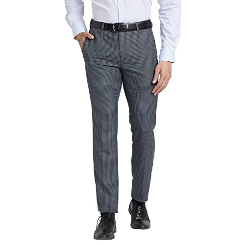 Image of Raymond Men's Polyviscose Blend Checks Pattern Slim Fit Flat Front Formal Trouser