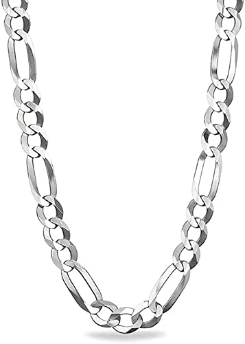 Savlano 925 Sterling Silver 7.5mm Italian Solid Figaro Link Chain Necklace with Gift Box for Men & Women - Made in Italy