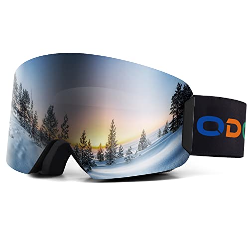 Odoland Lunettes de Ski pour Enfants, Lunettes de snowboard Cylindriques, Anti-buée, Anti-UV, Coup-vent, à vue Large pour Garçons et Filles, compatibles avec un casque